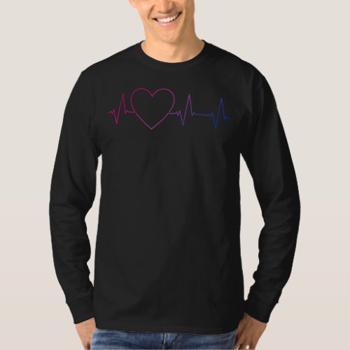 Bi Heartbeat  Bisexual Pride Flag ECG Pulse Line T_Shirt