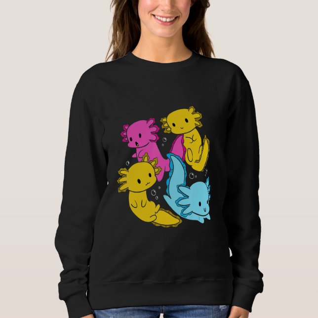 Bi Pansexual Pride Mexican Salamander Axolotl Pile Sweatshirt (Front)