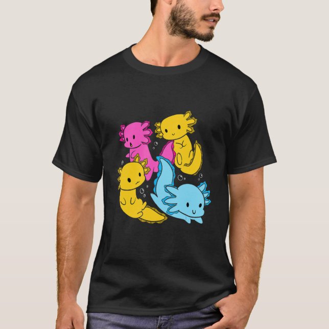Bi Pansexual Pride Mexican Salamander Axolotl Pile T-Shirt (Front)