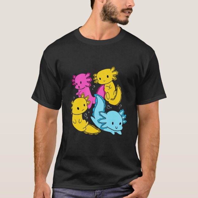Bi Pansexual Pride Mexican Salamander Axolotl Pile T-Shirt (Front)