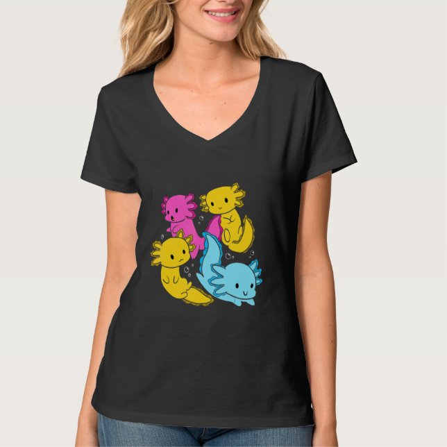 Bi Pansexual Pride Mexican Salamander Axolotl Pile T-Shirt (Front)