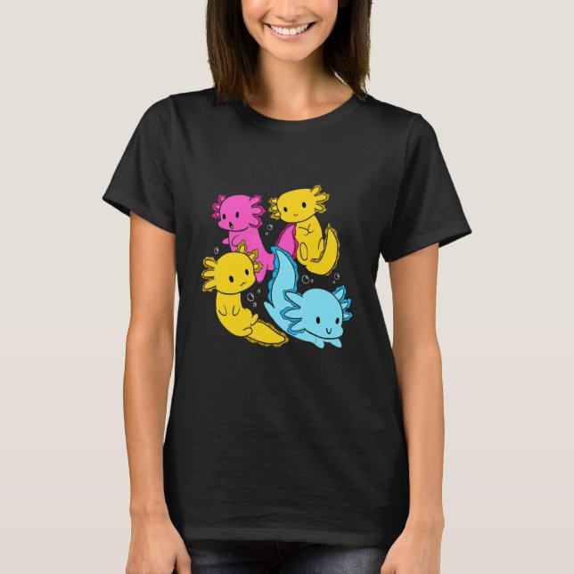 Bi Pansexual Pride Mexican Salamander Axolotl Pile T-Shirt (Front)