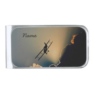 Bi Plane Sky Silver Finish Money Clip