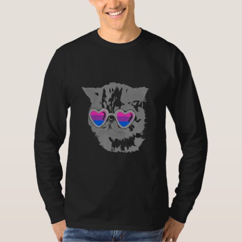 Bi Pride Bisexual Flag Cat  Sunglasses Lgbt Bisexu T_Shirt