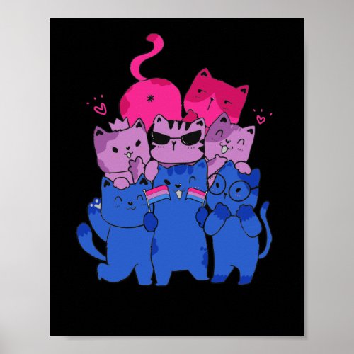 Bi Pride Cat LGBT Bisexual Flag Cute Kawaii Cats Poster