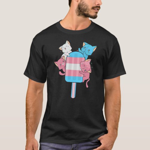 Bi Pride Cat LGBT Biual Flag Cute Kawaii Cats Pile T_Shirt