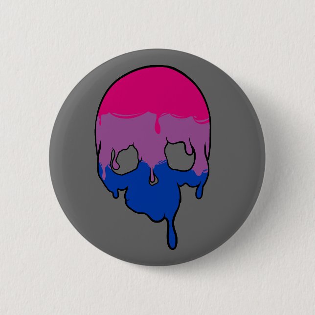 Bi Pride Dripping Skull Button (Front)