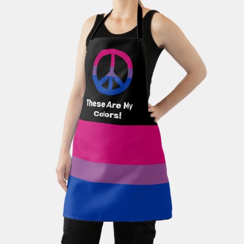 Bi pride flag and peace sign with a custom text apron