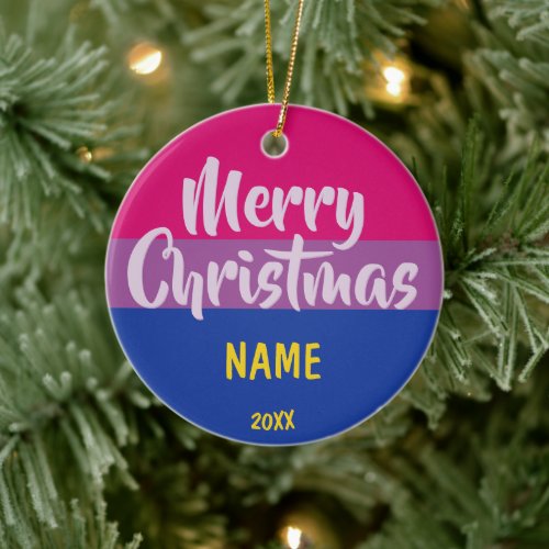 Bi Pride Flag Personalized Christmas Ceramic Ornament