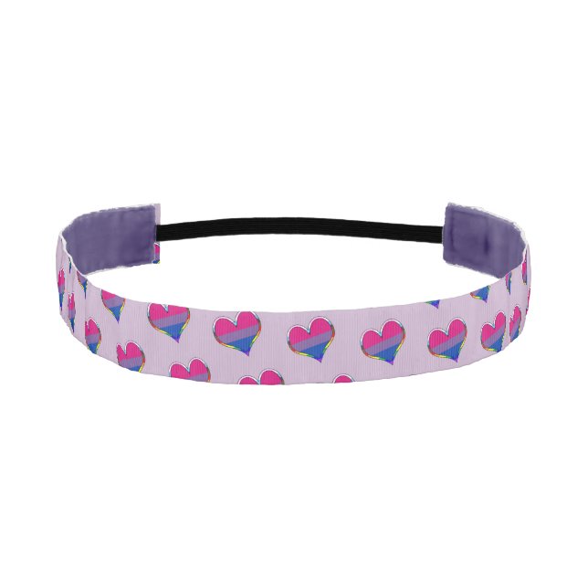 Bi Pride Heart Pattern Athletic Headband (Front)