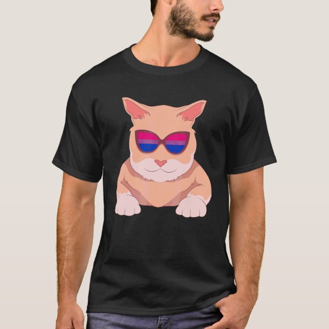 Bi Pride Month Cool Bisexual Sunglasses Cat Lgbt B T-Shirt (Front)