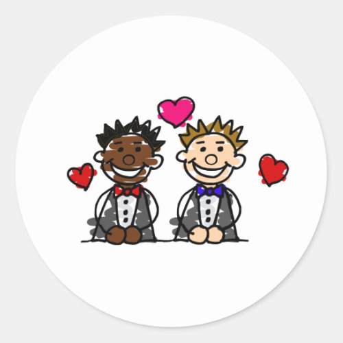 Bi_Racial Gay Couple Classic Round Sticker