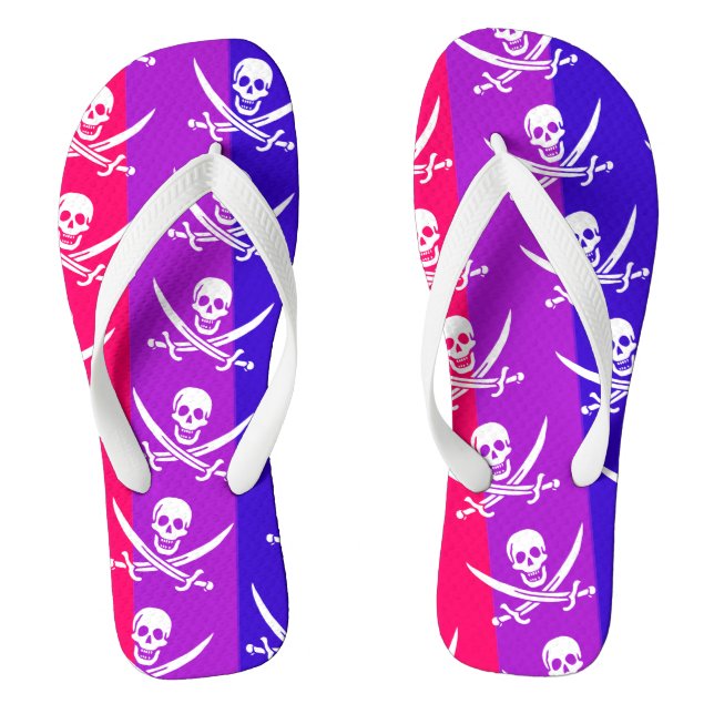 BI-Rate WhJolly Roger Pride Flag Flip Flops (Footbed)