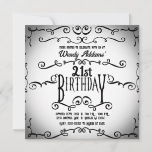 Biack and White Vintage Ornamental Gothic Birthday Invitation