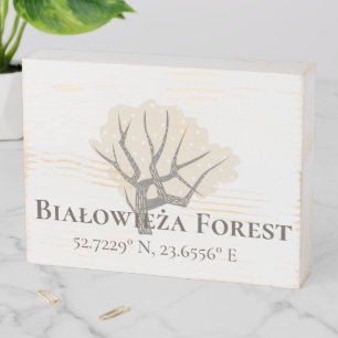 Białowieża Forest Latitude & Longitude Wooden Box Sign