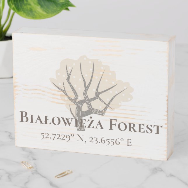 Białowieża Forest Latitude & Longitude  Wooden Box Sign (In Situ Horizontal)