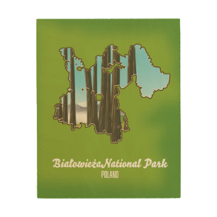 Białowieża national park poland map wood wall art