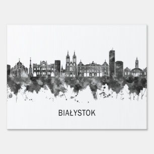 Białystok Poland Skyline BW Sign