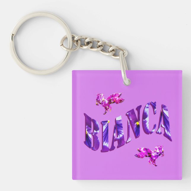 Bianca, Floral Ladies Name Logo, Keychain (Front)