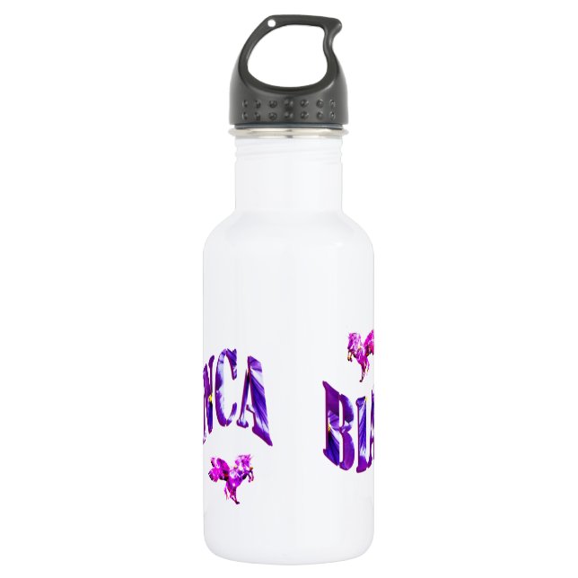 Bianca, Girls Name Made With Pansies, Stainless Steel Water Bottle (Front)