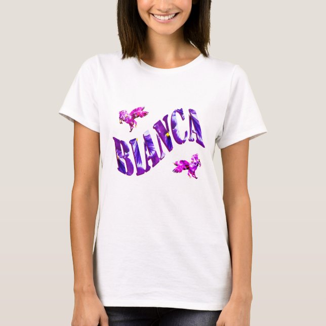 Bianca, Girls Name Made With Pansies, T-Shirt (Front)