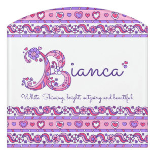 Bianca name pink girls personalized door sign