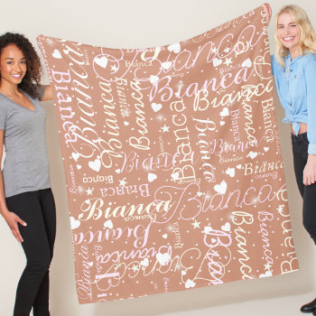 Bianca Personalized Name Pattern Boho Rosy  Fleece Blanket by mixedworld at Zazzle