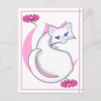 Bianca Toon Kitty Tickled Pinks w Flowers Postcard