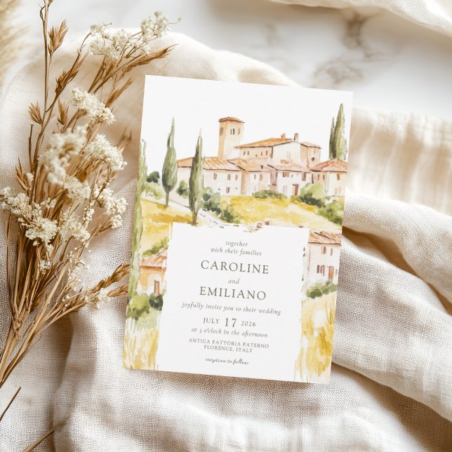 BIANCA Watercolor Tuscan Landscape Wedding Invitation (Creator Uploaded)
