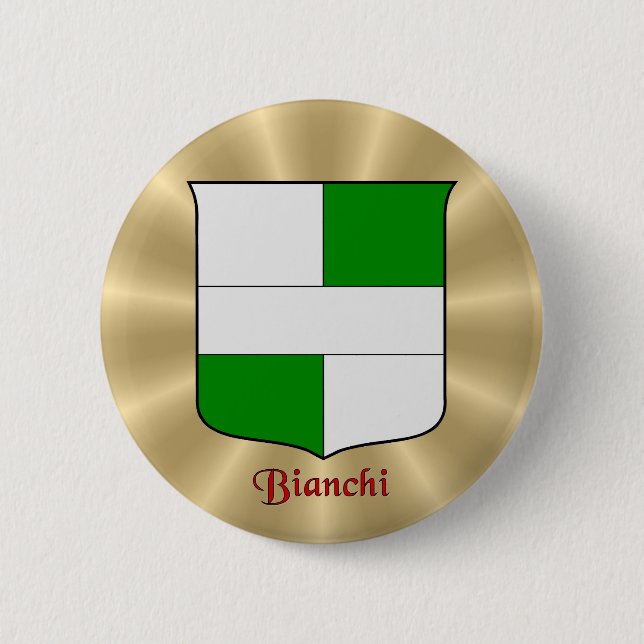 Bianchi Historical Shield on Golden Sunburst Pinback Button (Front)