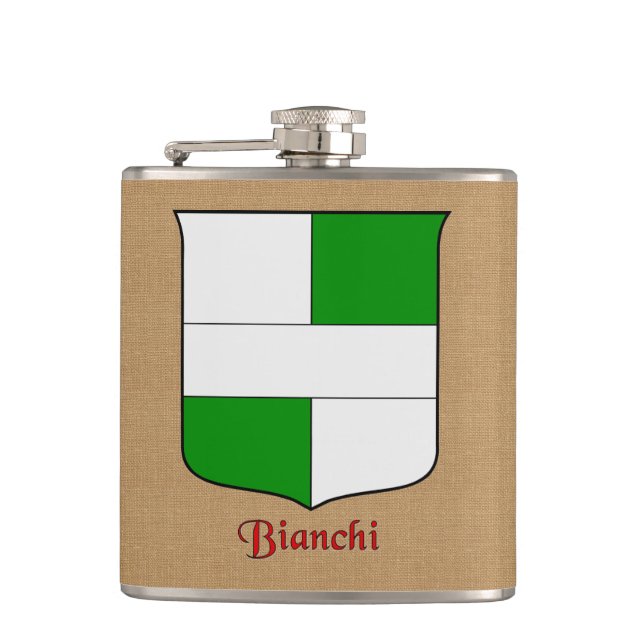 Bianchi Surname Heraldic Shield Flask (Front)