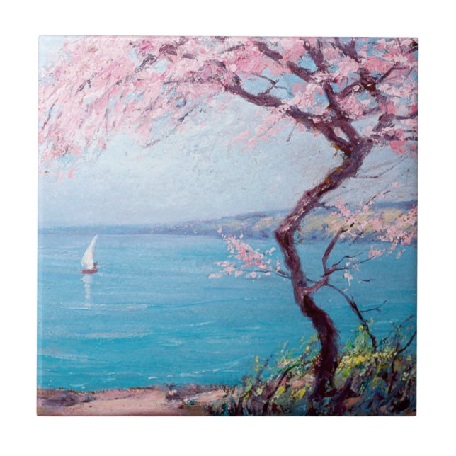 Biarritz Beach (by Kimon Loghi) Ceramic Tile (Front)