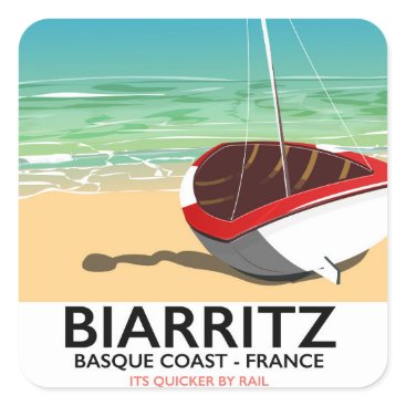 Biarritz France Beach travel poster Square Sticker Biarritz France Beach travel poster Square Sticker