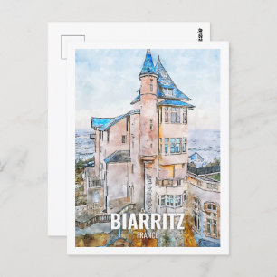 Biarritz France Famous Travel Place Watercolor Postcard