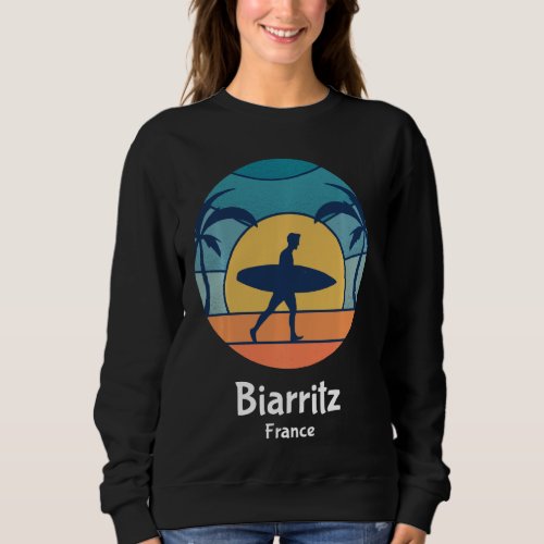 Biarritz France Surfing Vintage Surfer Beach Sunse Sweatshirt