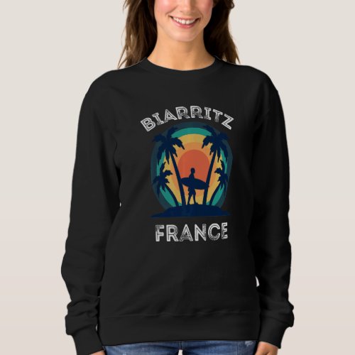 Biarritz France Surfing With Sunset And Palm Trees Sweatshirt