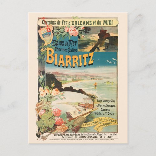 Biarritz France Vintage Poster 1897 Postcard