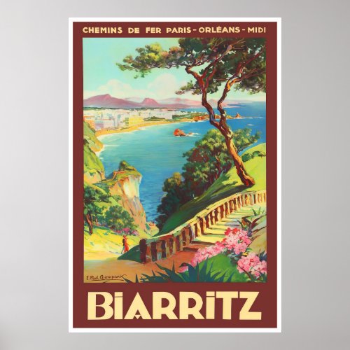 Biarritz France vintage travel 25x37 Poster