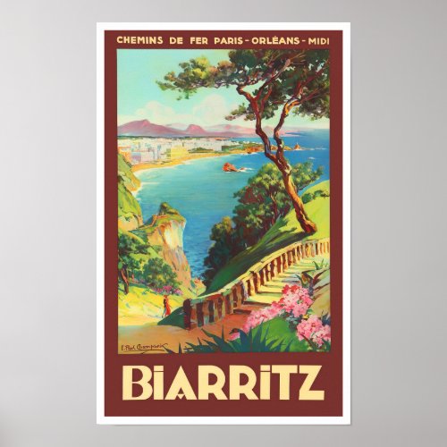 Biarritz France vintage travel Poster