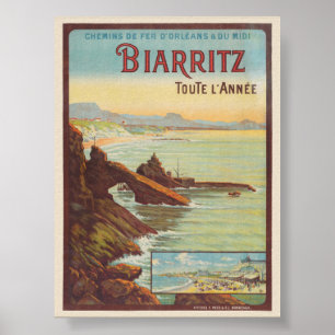 Biarritz toute l'année France Vintage Poster 1914