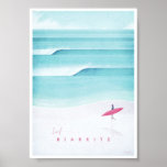 Biarritz Vintage Travel Poster<br><div class="desc">Vintage style travel poster of surf capital of France,  Biarritz. Illustration of a surfer girl on a beach in Biarritz,  France with waves barreling in behind. Text reads Surf Biarritz. Original hand drawn and digitally rendered illustration by Henry Rivers for Travel Poster Co.</div>