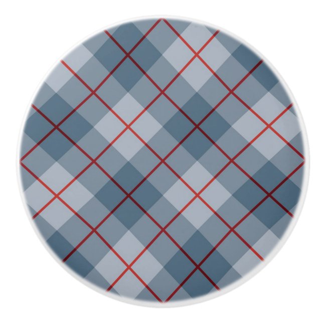 Bias Plaid Blue-Red Stripe Ceramic Knob (Front)