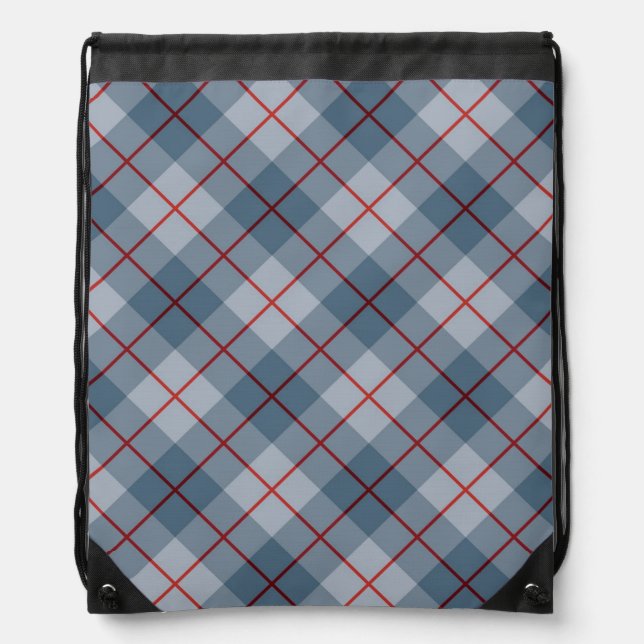 Bias Plaid Blue-Red Stripe Drawstring Bag (Front)