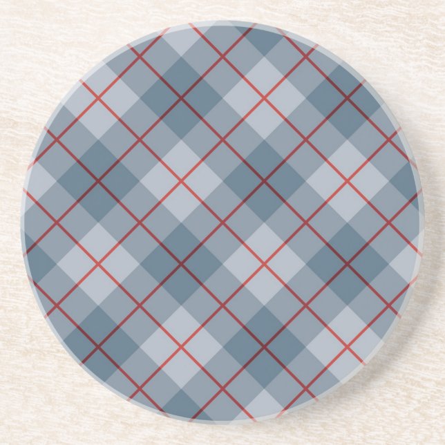 Bias Plaid Blue-Red Stripe Drink Coaster (Front)