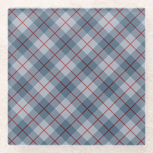 Bias Plaid Blue-Red Stripe Glass Coaster (Front)