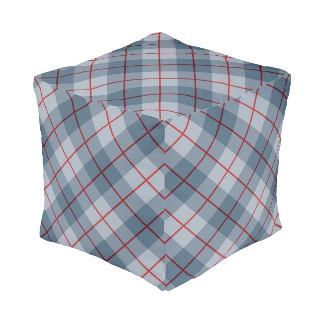 Bias Plaid Blue-Red Stripe Pouf (Angled Front)