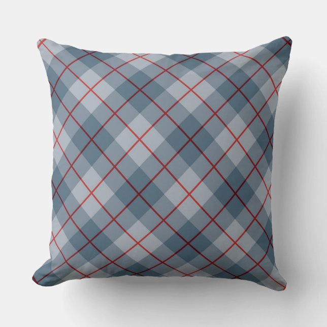 Bias Plaid Blue-Red Stripe Throw Pillow (Front)
