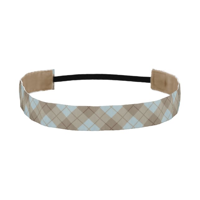 Bias Plaid in Blue and Brown Athletic Headband (Front)