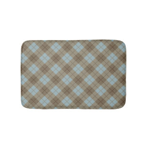 Bias Plaid in Blue and Brown Bathroom Mat