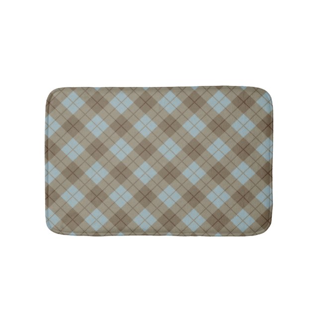 Bias Plaid in Blue and Brown Bathroom Mat (Front)